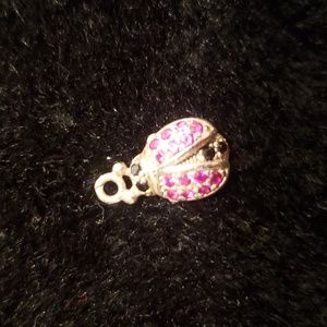 🧿Cute Sterling Silver Ladybug Pendant with Pink&Black  Rinestones